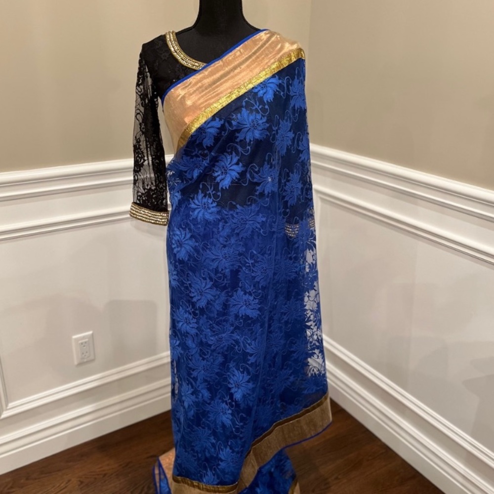 Blue and Black Lace Sari!